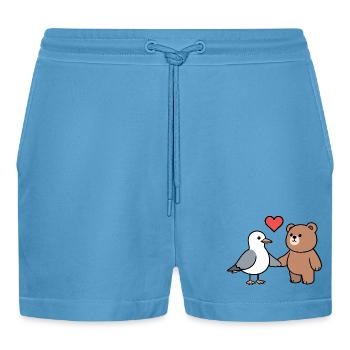 Seagull Brown Bear Friendship Love Heart Hands Holding - Organic Relaxed Cropped Shorts Made in EU -  Sol Blue - Front