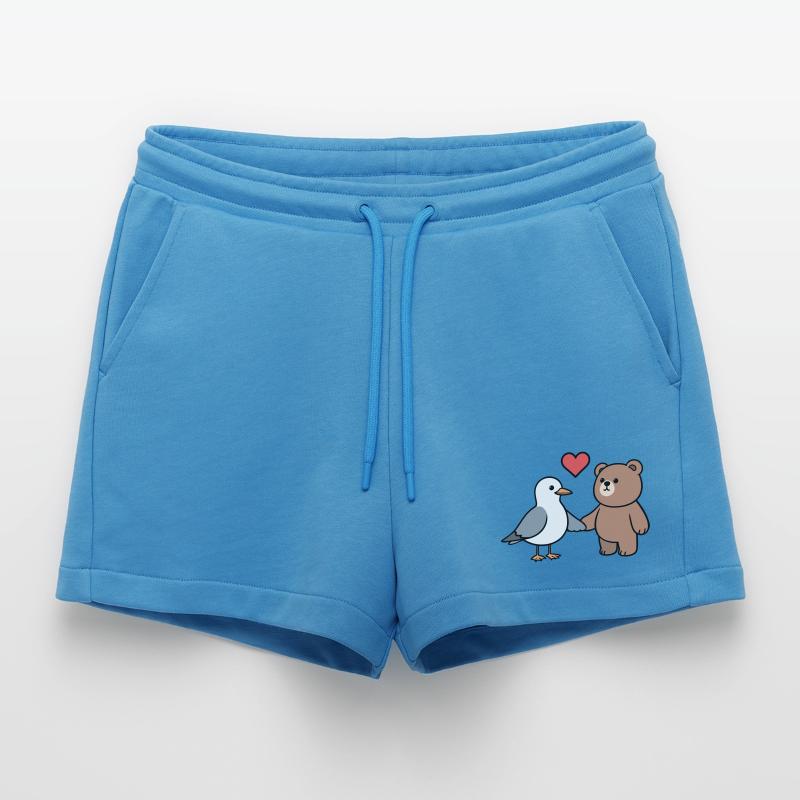 Möwe Braun Bär Freundschaft Liebe Herz Hände halte Organic Relaxed Cropped Shorts Made in EU