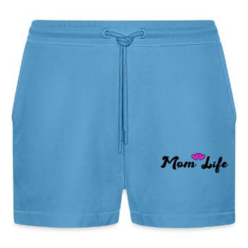 mom_life_heart - Organic Relaxed Cropped Shorts Made in EU -  Sol Blue - Front
