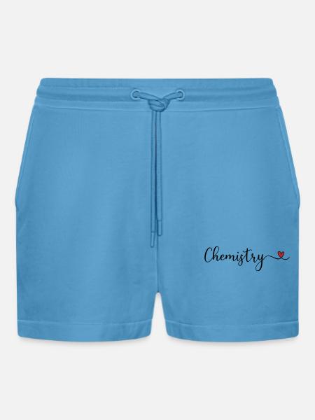 Chemistry with Heart Lettering - Organic Relaxed Cropped Shorts Made in EU - Sol Blue