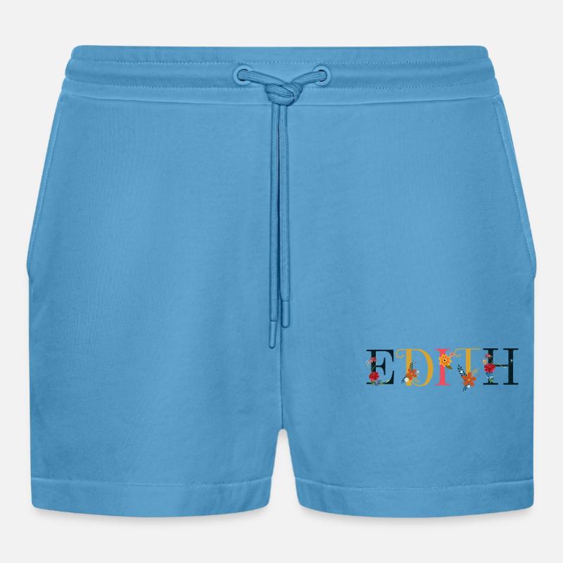 EDITH Name mit Blumen geschmückt - Organic Relaxed Cropped Shorts Made in EU - Sol Blue