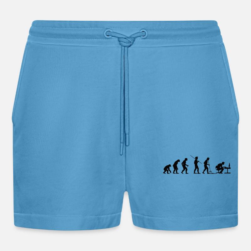 Programmer Evolution Computer Scientist Developer - Organic Relaxed Cropped Shorts Made in EU - Sol Blue