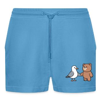 Moin Seagull Bear Friendship Love Hands Holding - Organic Relaxed Cropped Shorts Made in EU -  Sol Blue - Front