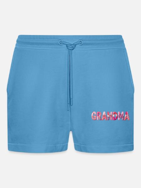 Großmutter Pink Plaid Buchstaben Patchwork - Organic Relaxed Cropped Shorts Made in EU - Sol Blue