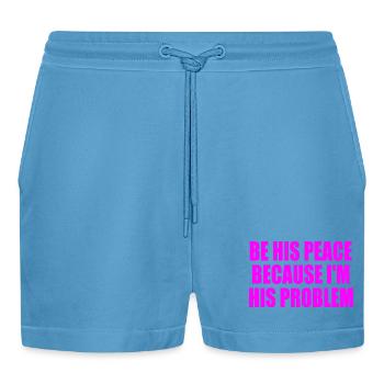 be his peace because im his problem - Organic Relaxed Cropped Shorts Made in EU -  Sol Blue - Front