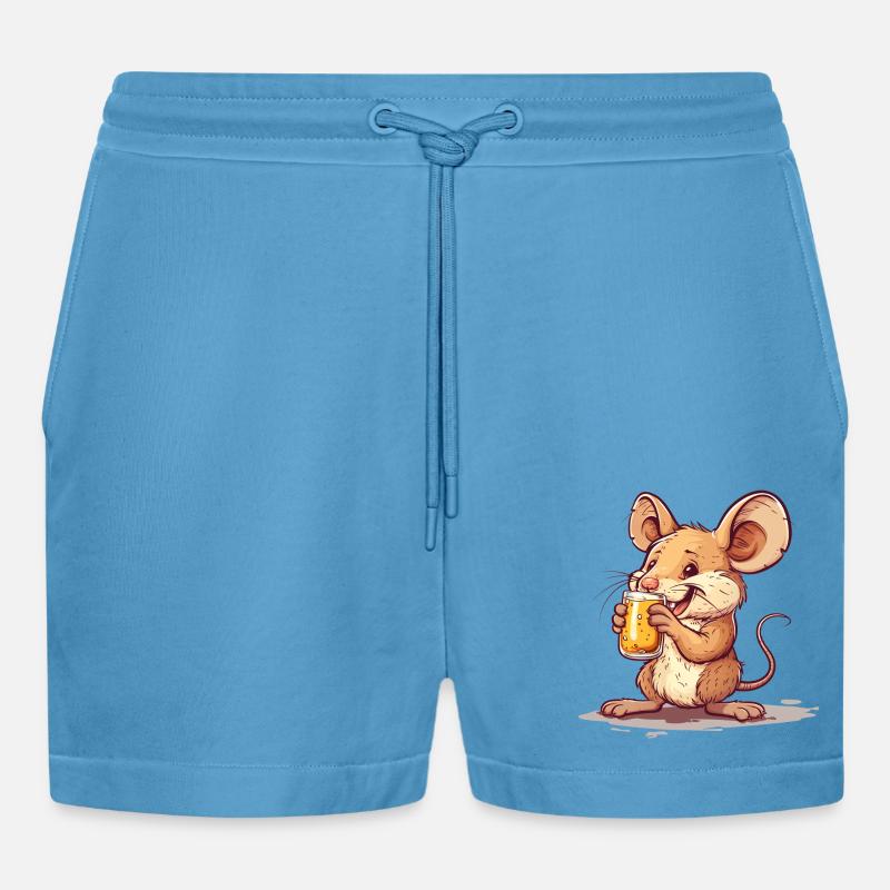 Cute Mouse Drinking Beer 2 - Organic Relaxed Cropped Shorts Made in EU -  Sol Blue