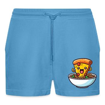 Kawaii Salami Pizza danse dans un bol de soupe de nouilles ramen - Short bio décontracté court fabriqué en UE -  Sol Blue - Devant