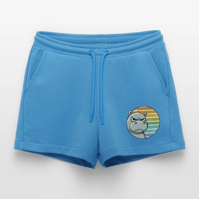Grumpy Hippo Retro Rainbow Design Organic Relaxed Cropped Shorts Made in EU