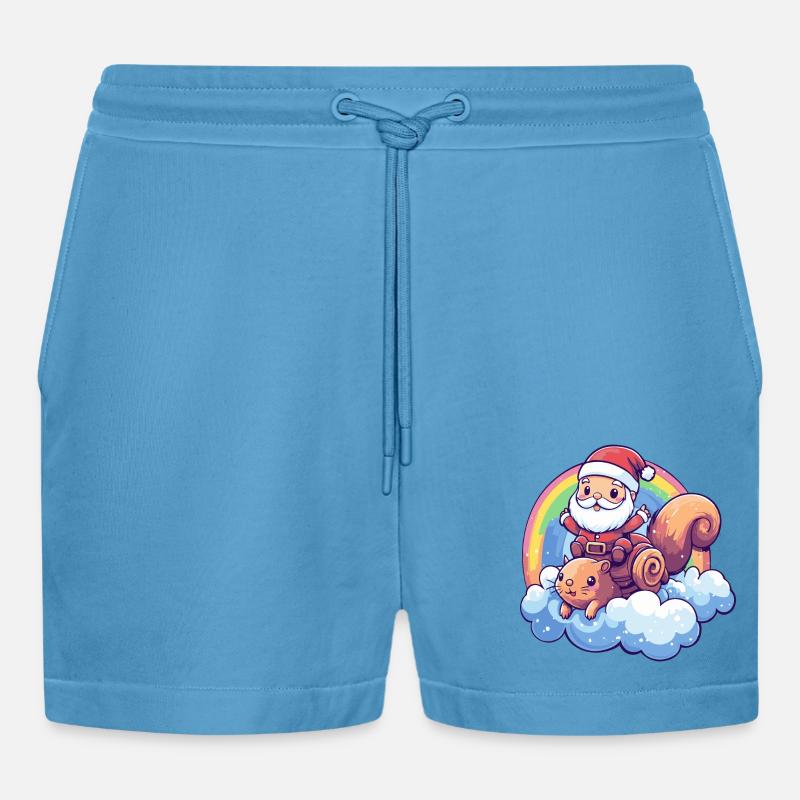 Eichhörnchen Weihnachtsmann Regenbogen - Organic Relaxed Cropped Shorts Made in EU -  Sol Blue