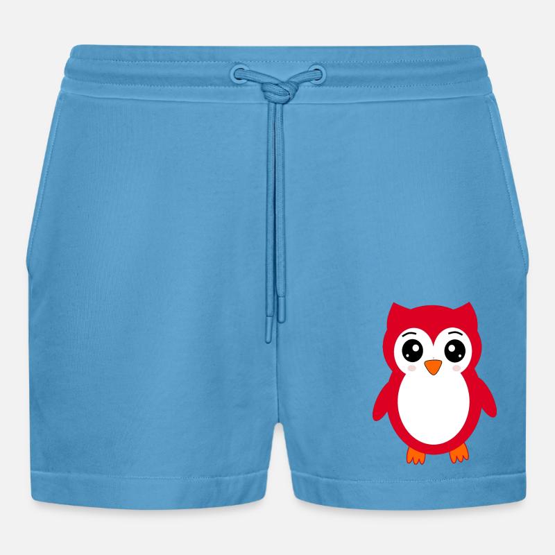 Eule rot - Organic Relaxed Cropped Shorts Made in EU -  Sol Blue