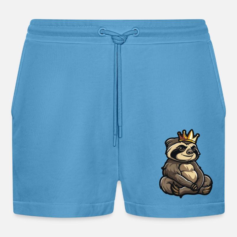 Sloth Comic Crown - Organic Relaxed Cropped Shorts Made in EU -  Sol Blue