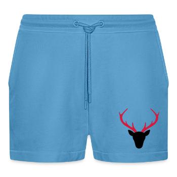 Deer antler hunter gift - Organic Relaxed Cropped Shorts Made in EU -  Sol Blue - Front