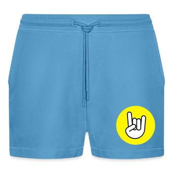 Pommes fork circle yellow - Organic Relaxed Cropped Shorts Made in EU -  Sol Blue - Front