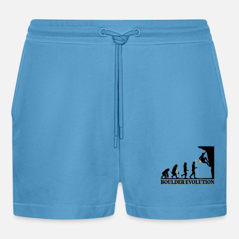 Boulder Evolution Klettern Bergsteigen Spruch - Organic Relaxed Cropped Shorts Made in EU -  Sol Blue