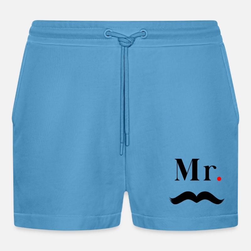 Herr Schwarzer Schnurrbart - Organic Relaxed Cropped Shorts Made in EU -  Sol Blue