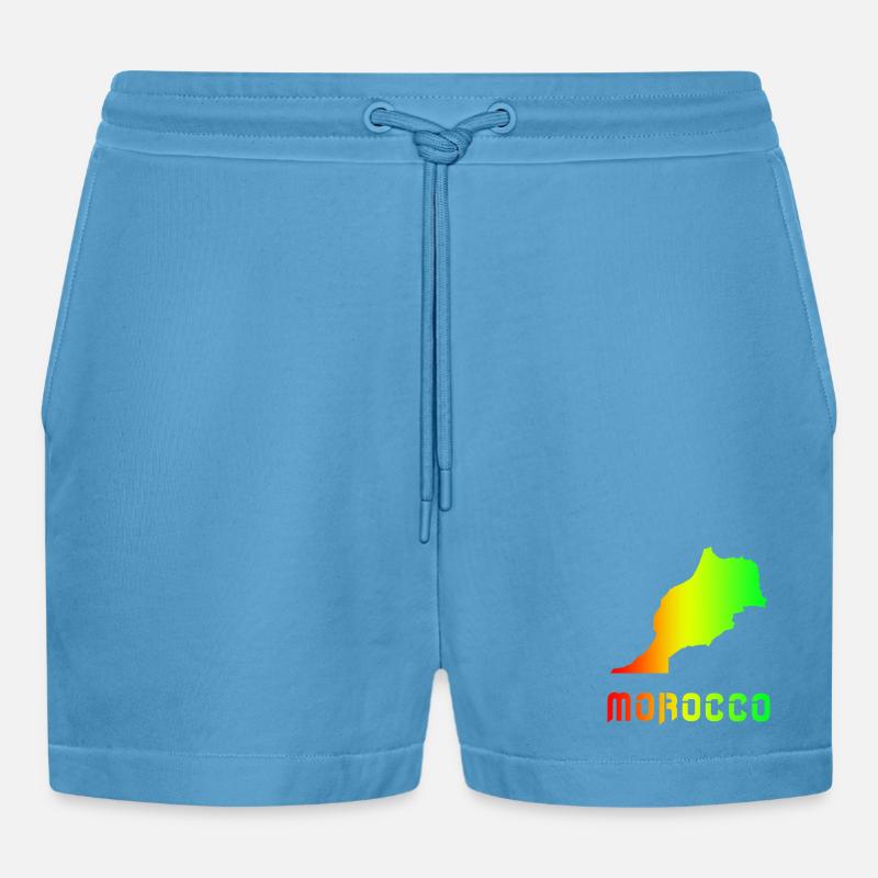 Morocco Rainbow Maps Design / Gift - Organic Relaxed Cropped Shorts Made in EU -  Sol Blue