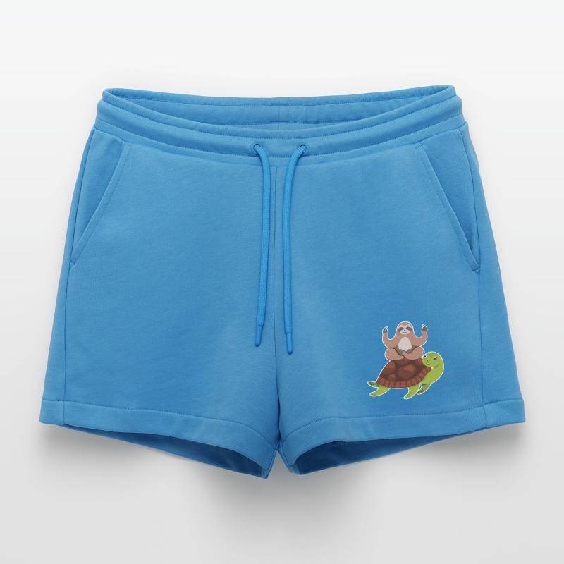 Sloth Riding Turtle Lazy Sloth Turtle Organic Relaxed Cropped Shorts Made in EU