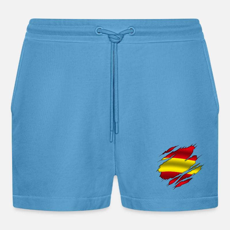 Spanien - Spanien - Spanien - Zerrissenes Design - Organic Relaxed Cropped Shorts Made in EU -  Sol Blue