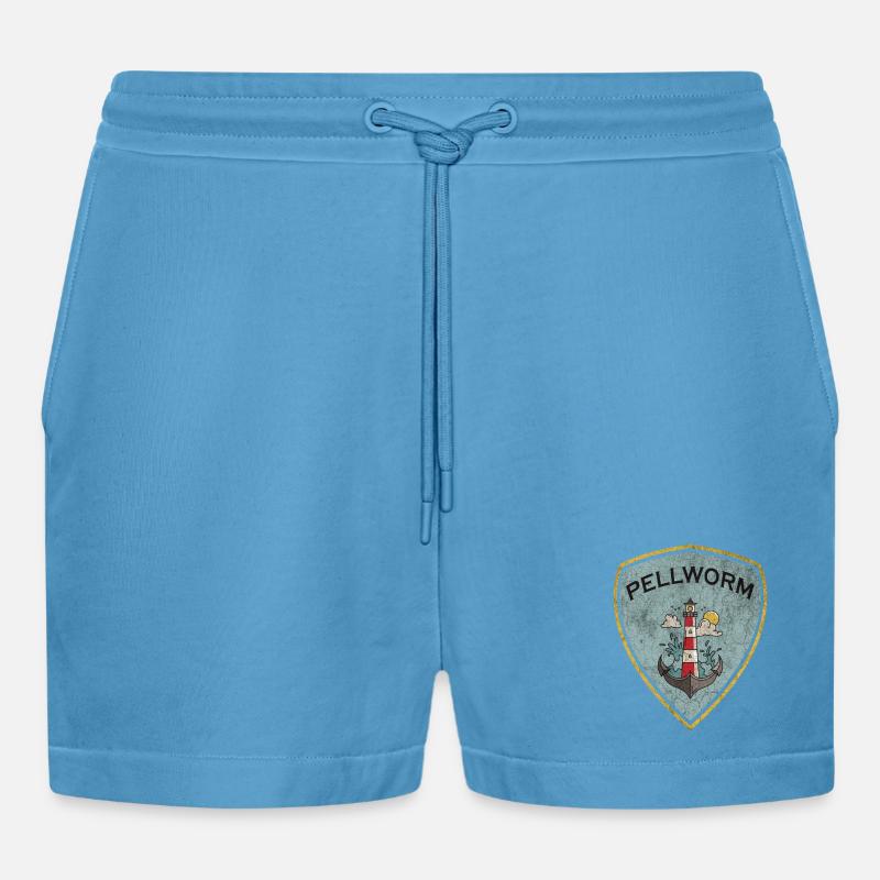 Pellworm Wappen Leuchtturm Design - Organic Relaxed Cropped Shorts Made in EU - Sol Blue