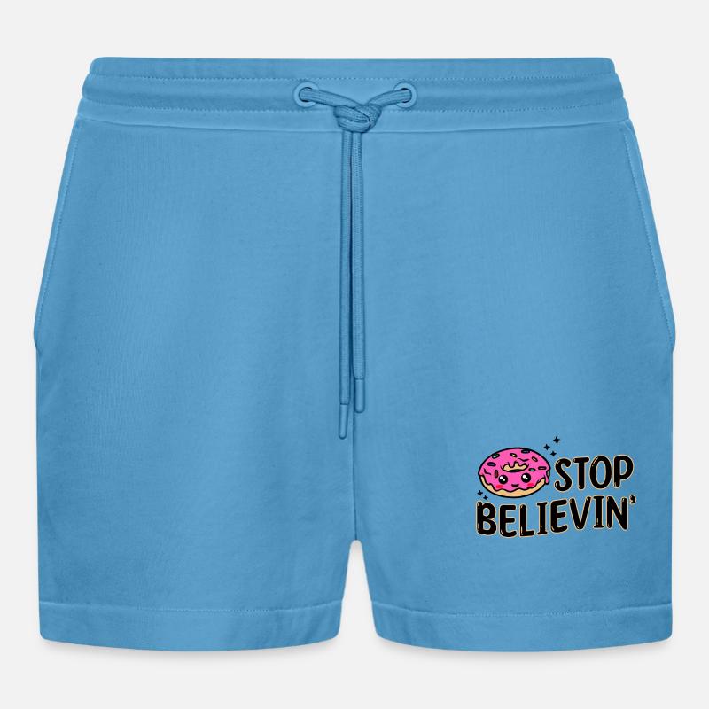Sweets Snacking Statement Delicious Donut - Organic Relaxed Cropped Shorts Made in EU - Sol Blue