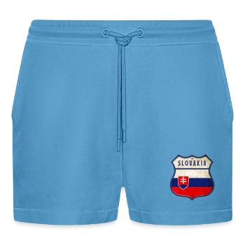 Slovakia flag coat of arms design - Organic Relaxed Cropped Shorts Made in EU -  Sol Blue - Front