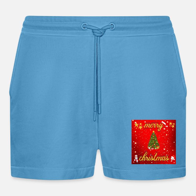 Frohe Weihnachten Version 2 - Organic Relaxed Cropped Shorts Made in EU -  Sol Blue