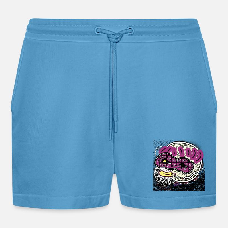 Comic man - Organic Relaxed Cropped Shorts Made in EU - Sol Blue