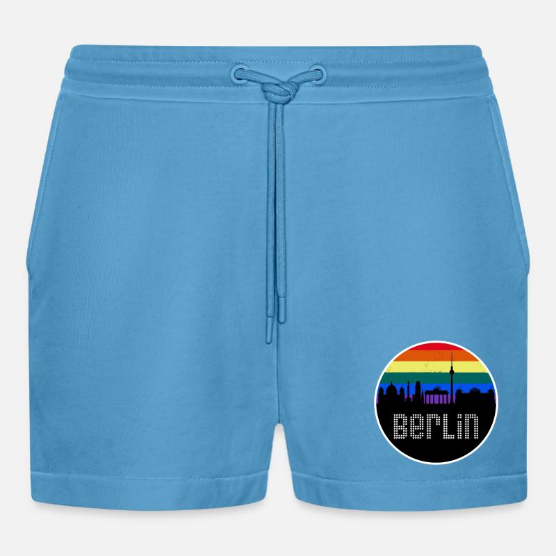 Berlin Skyline Regenbogen - Organic Relaxed Cropped Shorts Made in EU -  Sol Blue