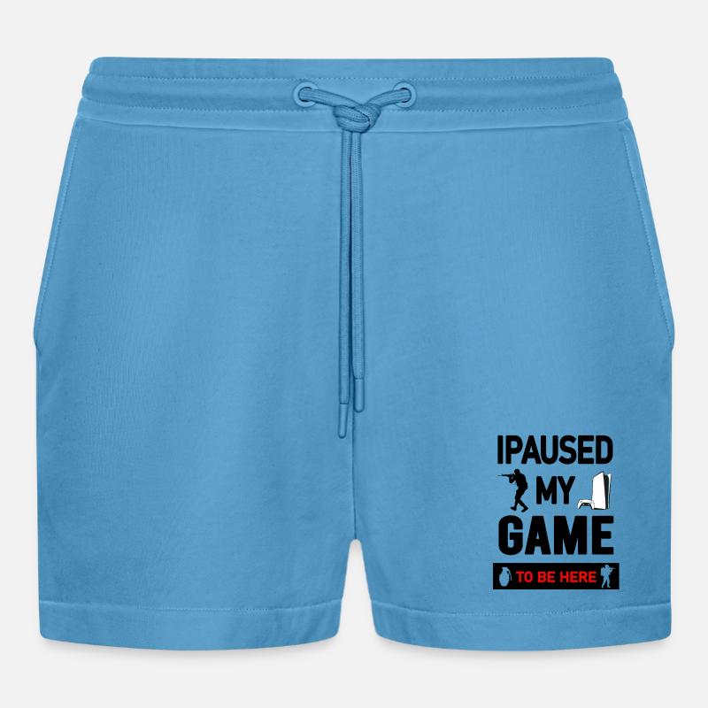 Gaming Console and Controller Graphic Design - Organic Relaxed Cropped Shorts Made in EU -  Sol Blue