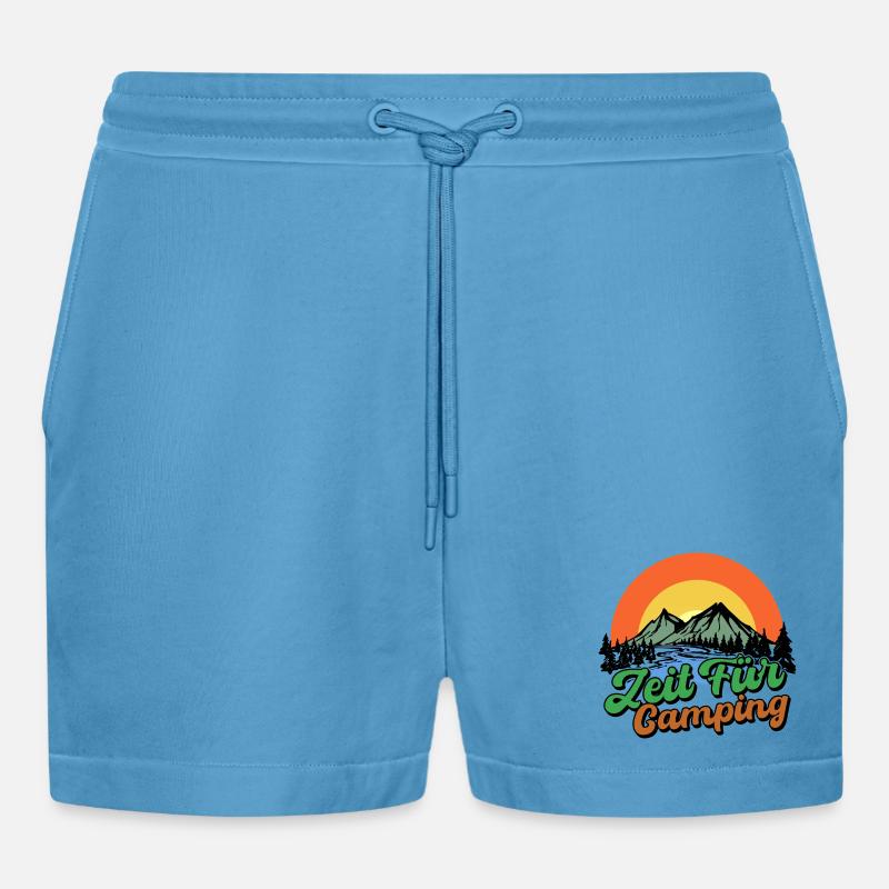 Campingplatz Camping Statement Berge Camper - Organic Relaxed Cropped Shorts Made in EU - Sol Blue
