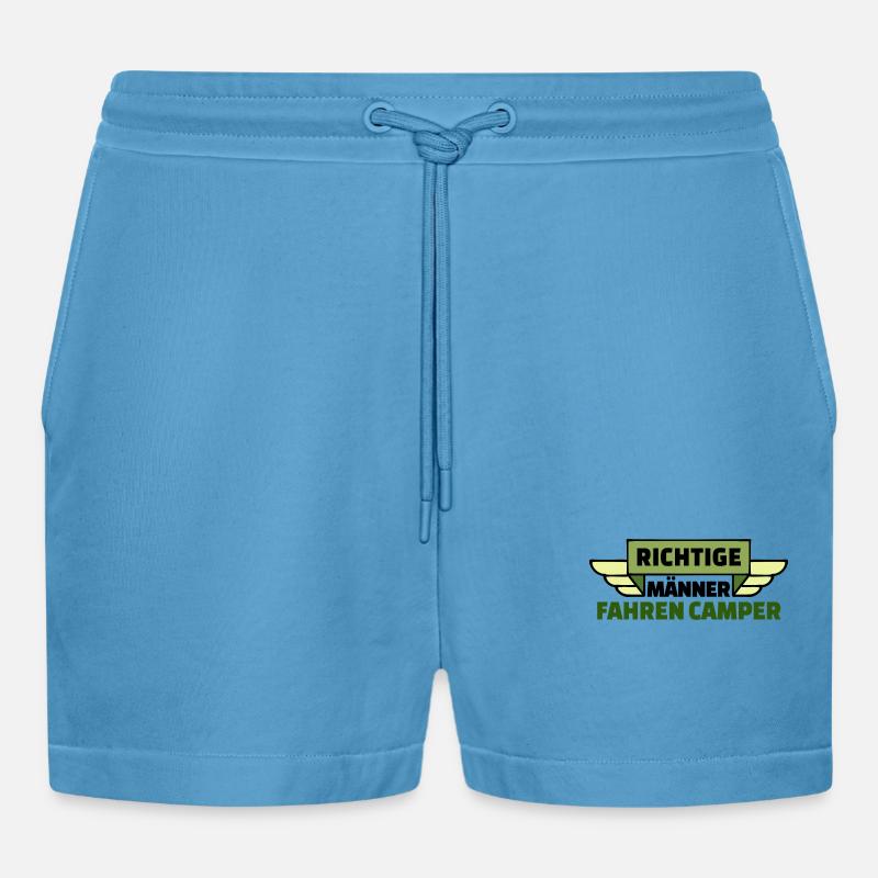 Wanderer Camping Camper Wohnwagen Statement - Organic Relaxed Cropped Shorts Made in EU -  Sol Blue
