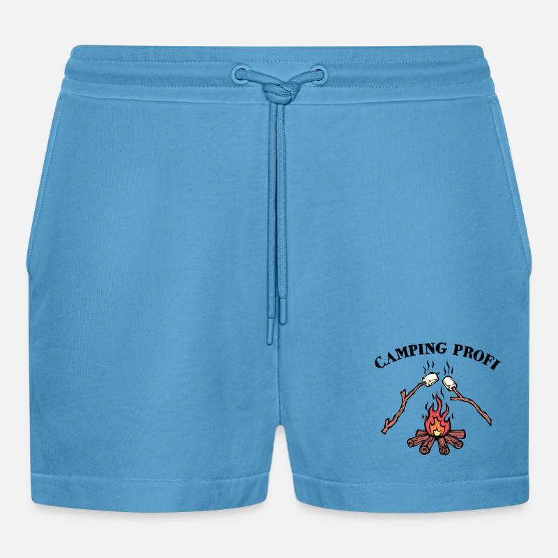 Camping Lagerfeuer Statement Wanderer Campingplatz - Organic Relaxed Cropped Shorts Made in EU -  Sol Blue