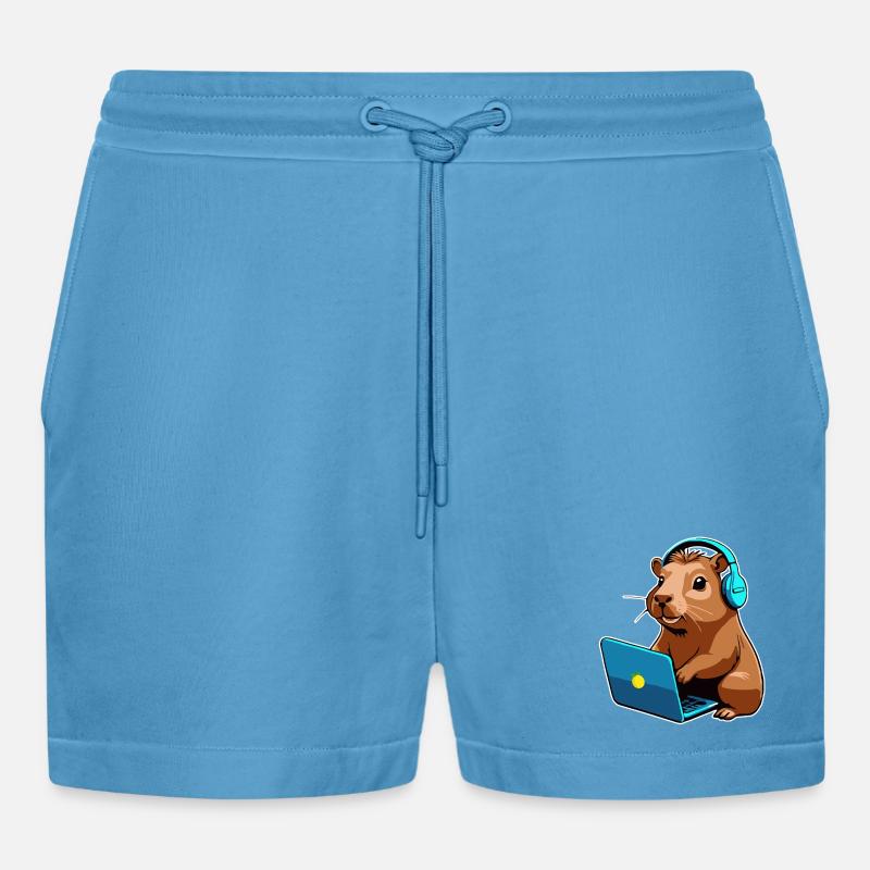 Capybara Programmierer Coder Computer - Organic Relaxed Cropped Shorts Made in EU -  Sol Blue