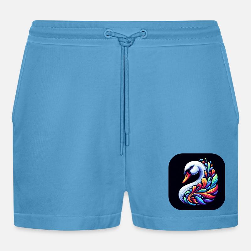 Schwan Tier Vogel Bunt Comic - Organic Relaxed Cropped Shorts Made in EU -  Sol Blue