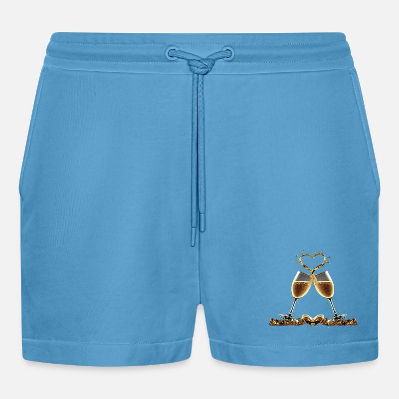 Zwei Gläser bilden ein Herz / Geschenkidee - Organic Relaxed Cropped Shorts Made in EU - Sol Blue