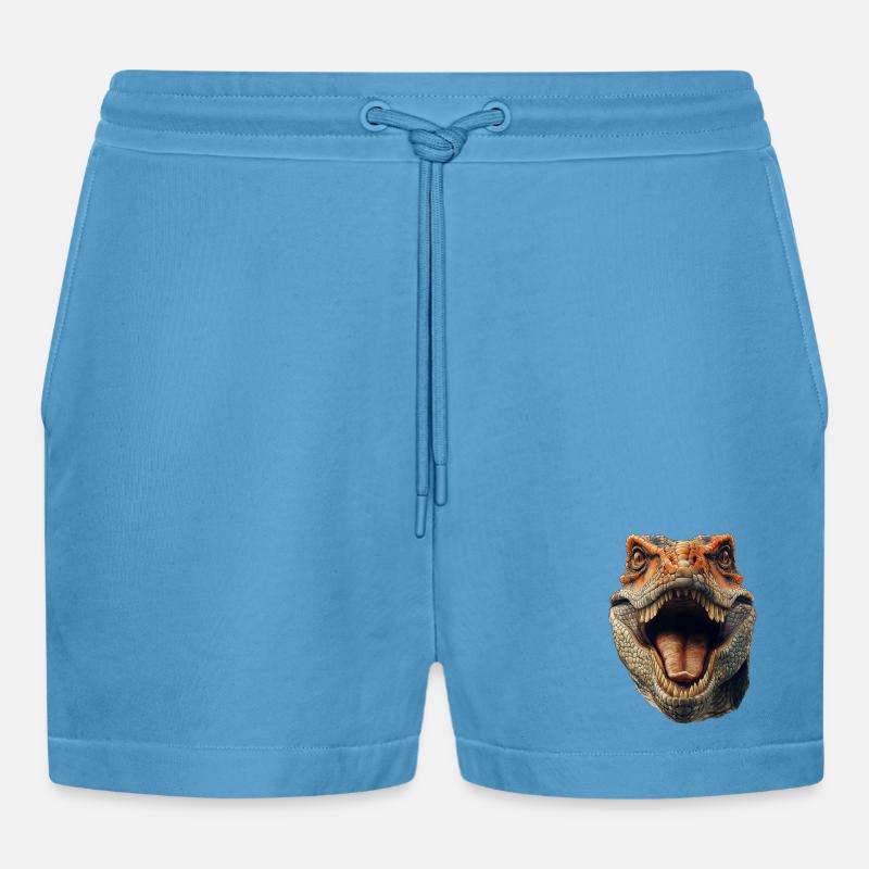 Dinosaur Head - Organic Relaxed Cropped Shorts Made in EU -  Sol Blue