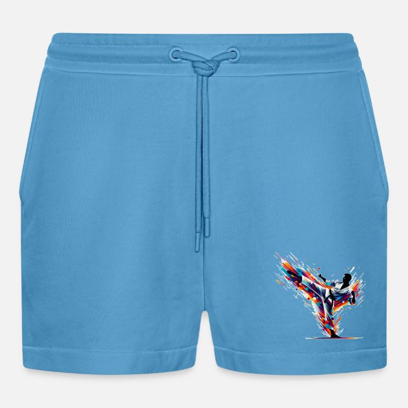 Karate Explosion - Organic Relaxed Cropped Shorts Made in EU -  Sol Blue