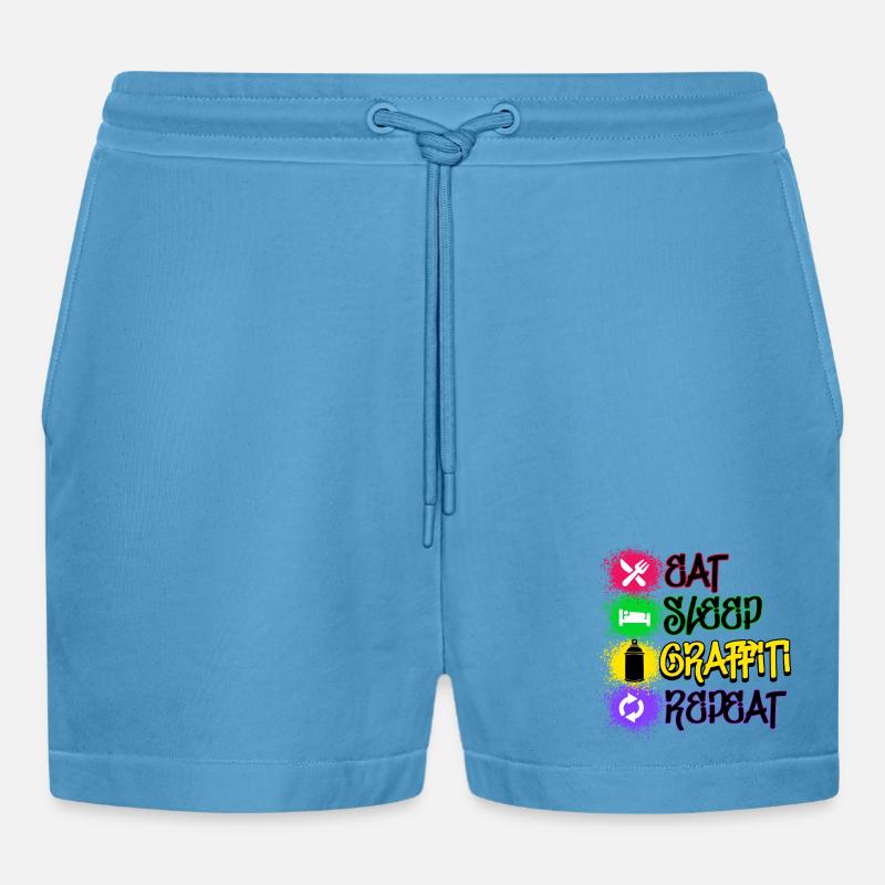 Graffiti Statement Sprayer Spraydose Kunst - Organic Relaxed Cropped Shorts Made in EU -  Sol Blue