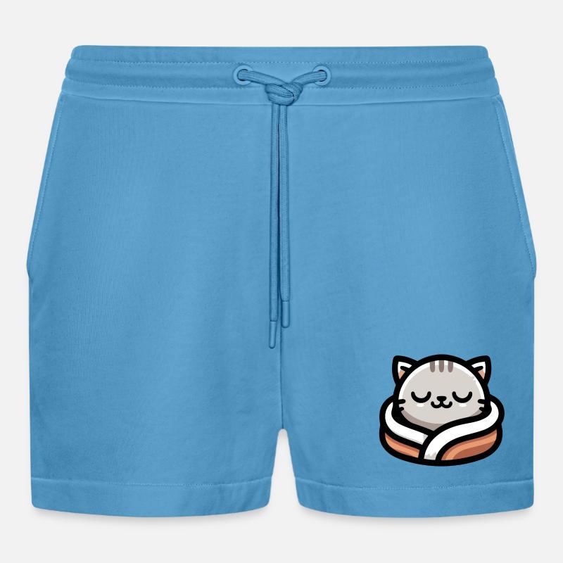 Schlummerpfoten: Der verträumte Tabby - Organic Relaxed Cropped Shorts Made in EU -  Sol Blue