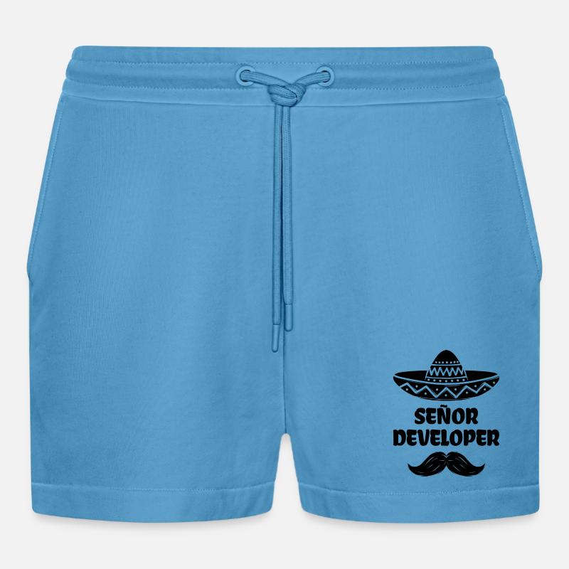 Developer Statement Scripting Dev Computergeek - Organic Relaxed Cropped Shorts Made in EU -  Sol Blue