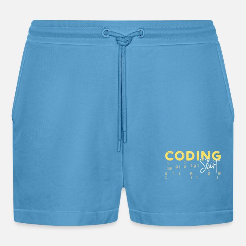 Coden Statement Developer Programmer Scripting - Organic Relaxed Cropped Shorts Made in EU -  Sol Blue
