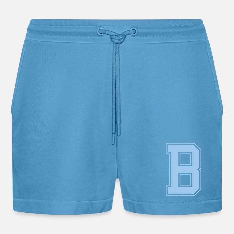 Monogramm Hellblau Varsity College Initiale B - Organic Relaxed Cropped Shorts Made in EU -  Sol Blue