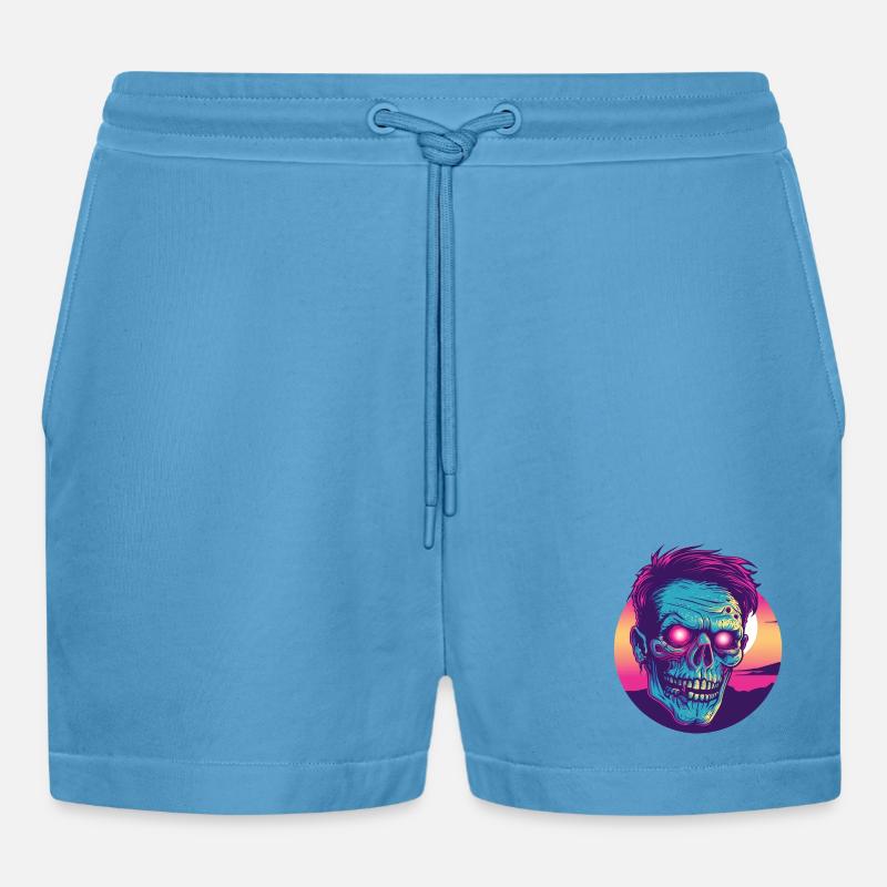 Zombie-Synthwave 2 - Organic Relaxed Cropped Shorts Made in EU -  Sol Blue