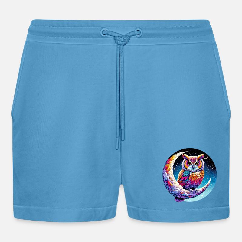 Eule auf dem Mond - Organic Relaxed Cropped Shorts Made in EU -  Sol Blue
