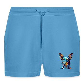 Podenco Ibizenco Hunderasse Bunte Karikatur Kawaii - Organic Relaxed Cropped Shorts Made in EU -  Sol Blue - Vorne