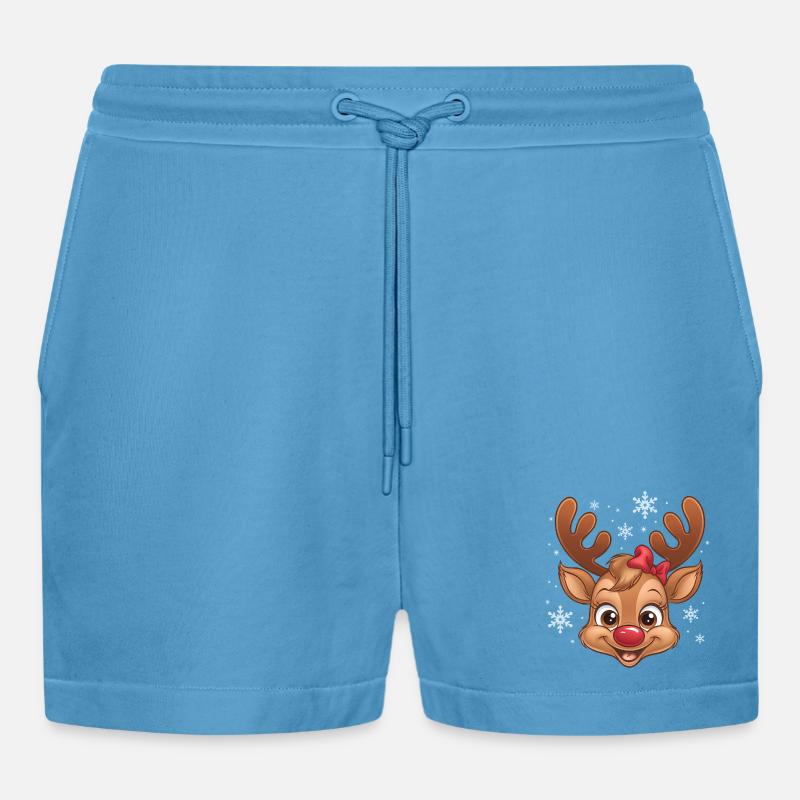 Süßes Rentier-Mädchen mit Schneeflocken - Organic Relaxed Cropped Shorts Made in EU -  Sol Blue