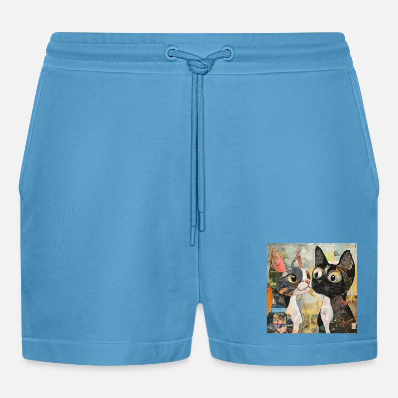 cat cats katze katze collage - Organic Relaxed Cropped Shorts Made in EU -  Sol Blue