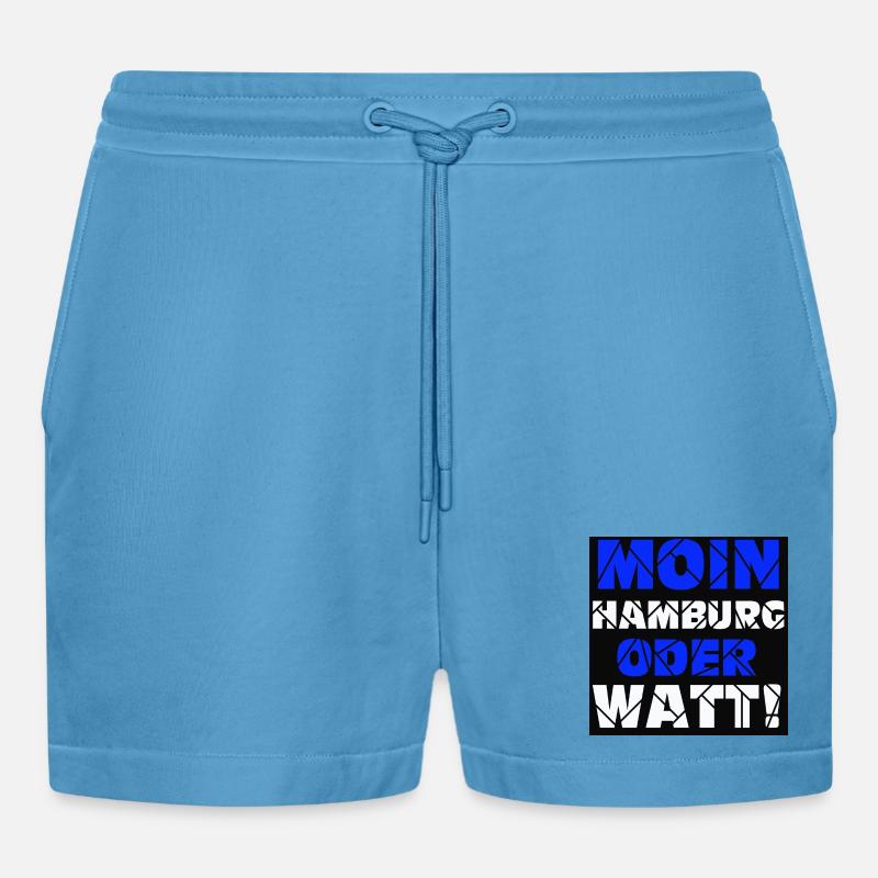 Hamburg , Moin oder watt (25) - Organic Relaxed Cropped Shorts Made in EU -  Sol Blue