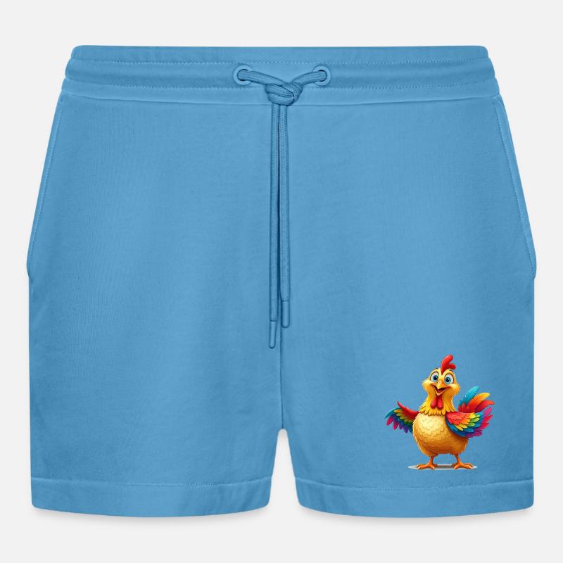 Lebendiges Regenbogenhuhn Illustration - Organic Relaxed Cropped Shorts Made in EU -  Sol Blue