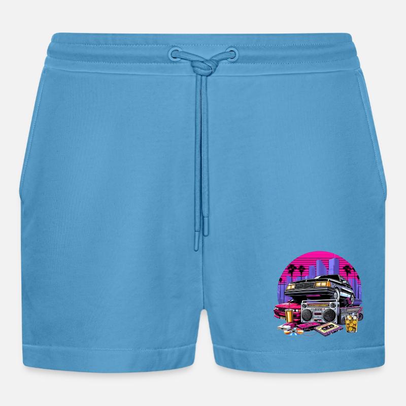 Kompaktkassette Ghettoblaster 90er Retro Geschenk - Organic Relaxed Cropped Shorts Made in EU - Sol Blue